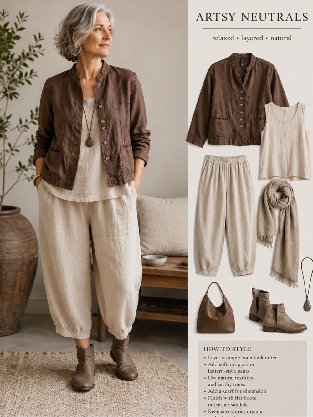 Eileen Fisher Brown Linen Petite Jacket Small Artsy Minimalist